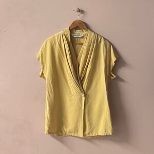 Vintage Annie Alexander 100% Silk Mellow Yellow Blazer Blouse Size 4 EUC